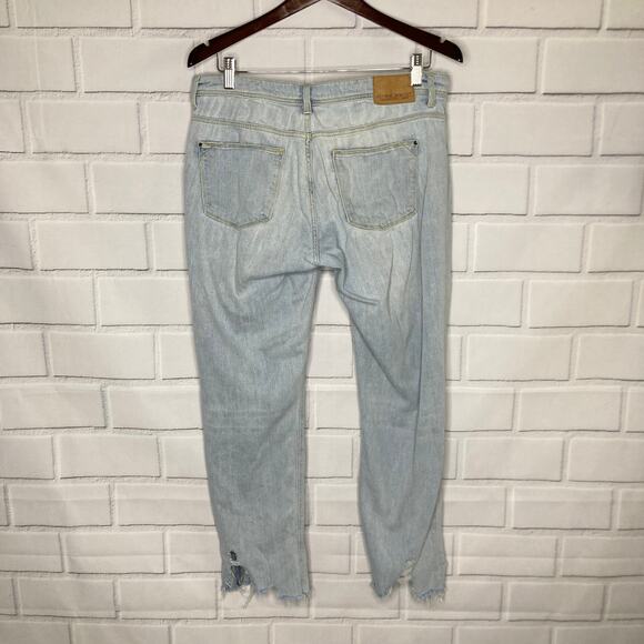 Zara Basic Z1975 Light Wash Pearl Embellished Cropped Ripped Jeans 6/28 - Picture 4 of 12